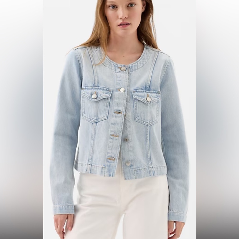 GAP collarless Light Blue Cotton denim Jacket large